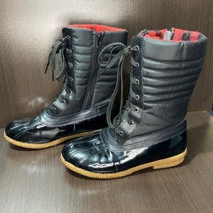 MERONA womens size 7 rain boots zip up side zettie lace up front pre loved